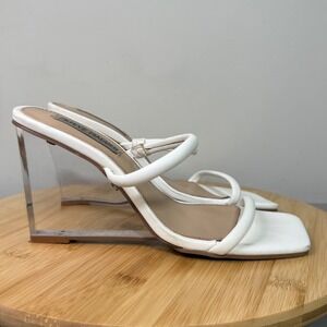 Steve Madden Polat Transparent Heel Slides Sandals White Women's Size 7.5M‎